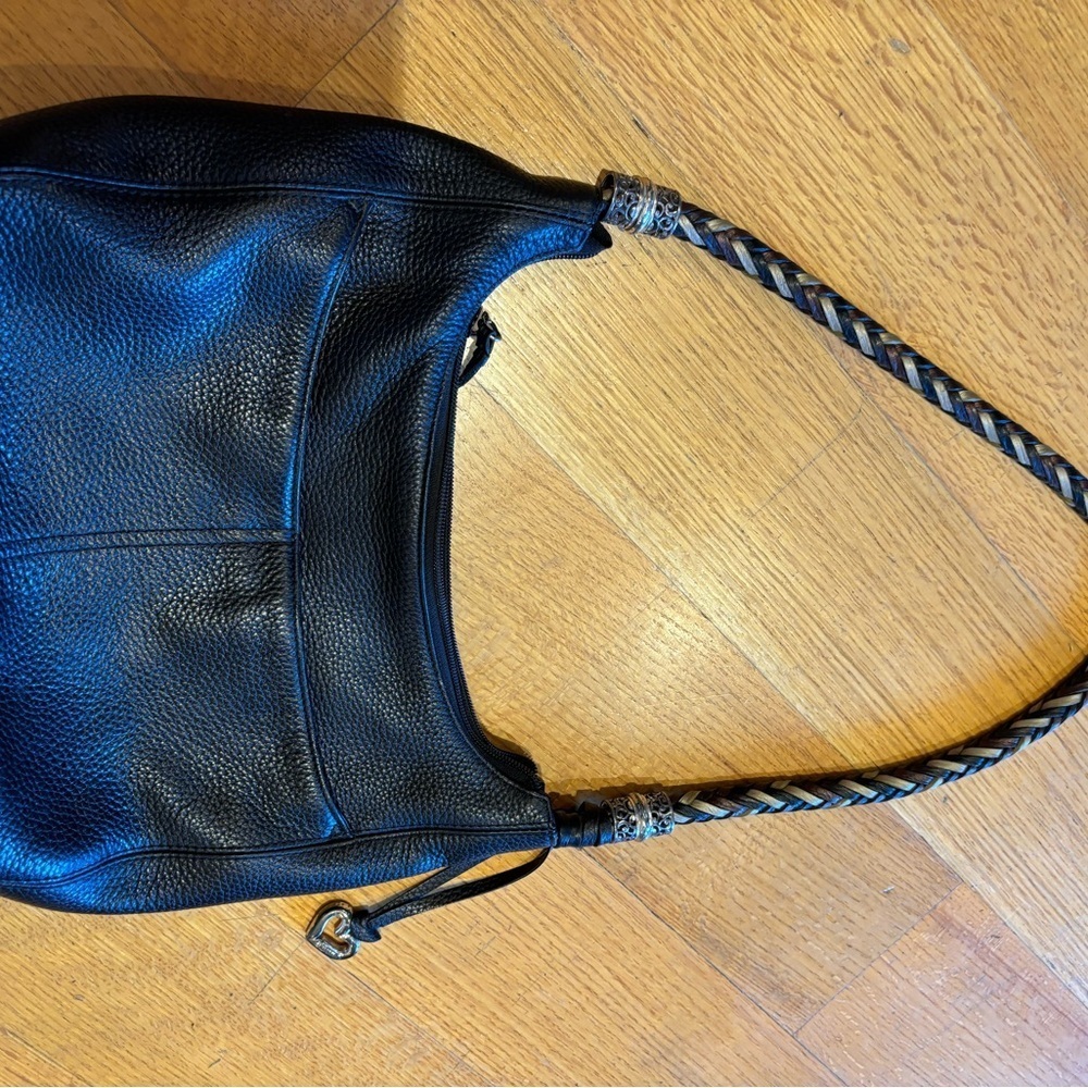 Brighton Black Leather Shoulder Bag Braided Strap - Picture 8 of 14